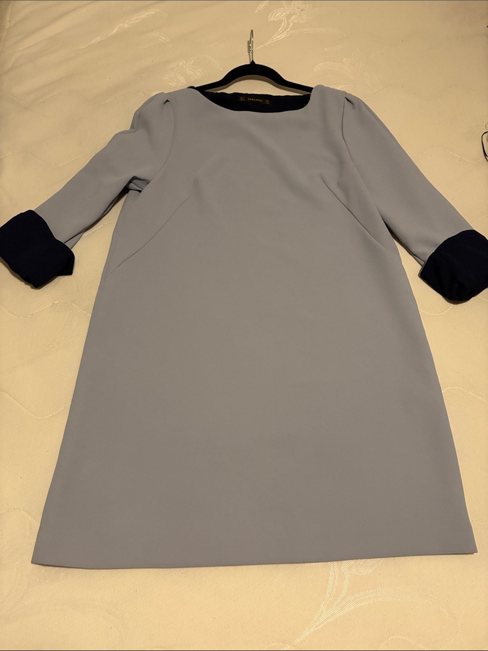 Zara Light Blue Midi Dress with Navy Trim